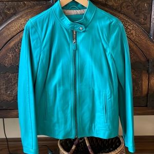 Turquoise blue leather jacket